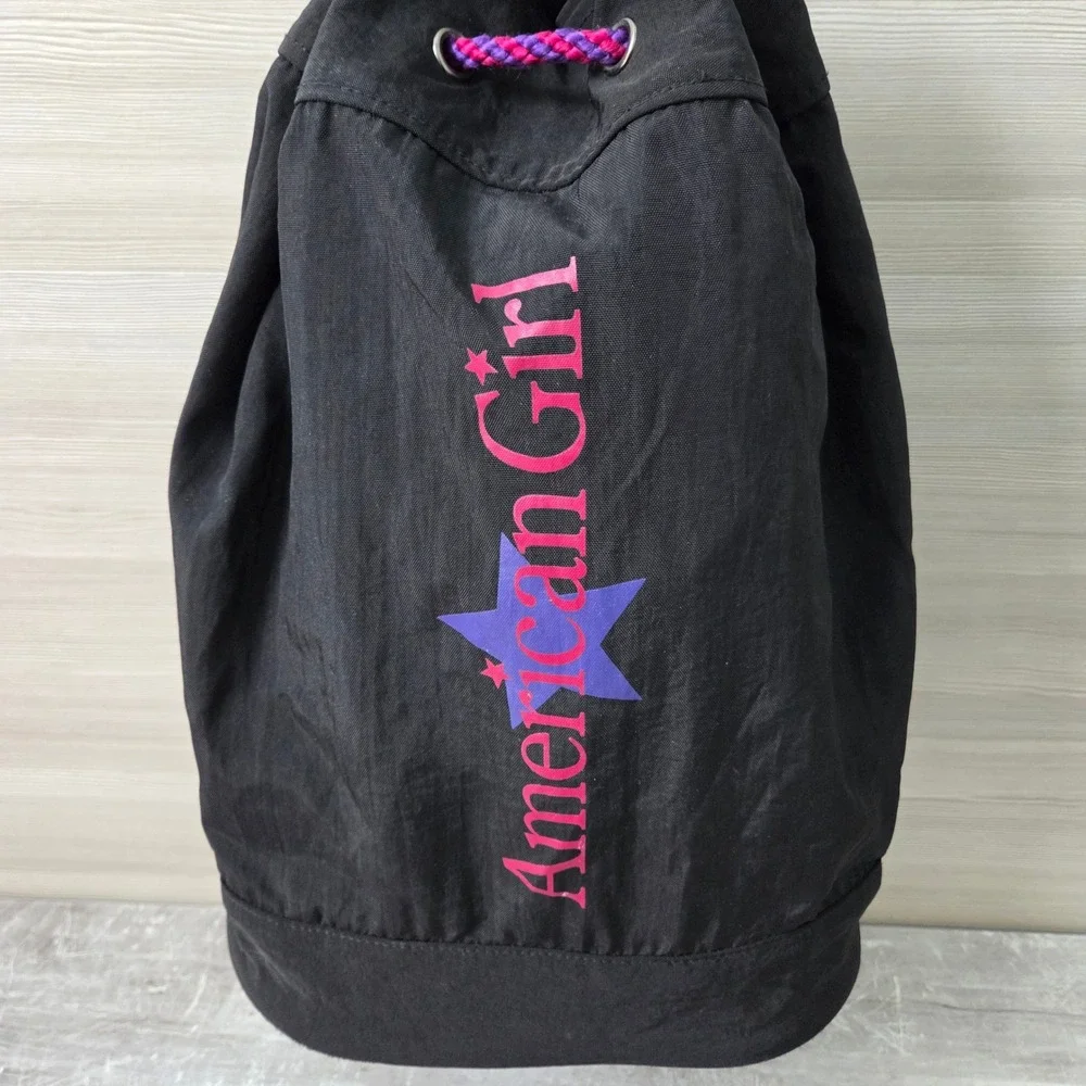 American Girl Black Nylon Drawstring Sling Backpack Y2K Star Logo Purple Rope